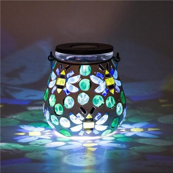 Mosaic Outdoor Lanterns - Glass Solar Hanging Lights Bee Hollow Out - Picture 3 of 7